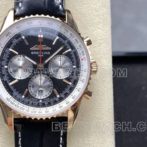 top-tier watch BLS factory Breitling aviation chronographrose goldblack dialleather strap model clasplive photos