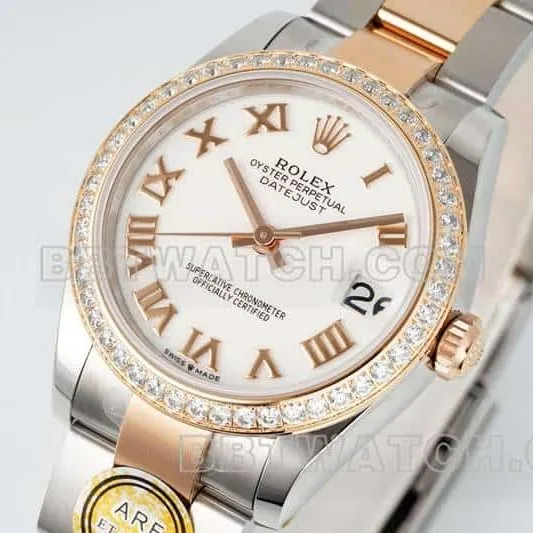 ARF FactoryRolex log 1:1super clonewhite dialdiamond bezel31mm gold three grid link 278381caseback live photo