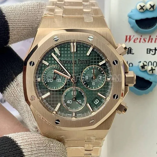 1:1replica watch Audemars PiguetBLS factory Royal Oakrose goldgreen dial mechanical 26420front live photo