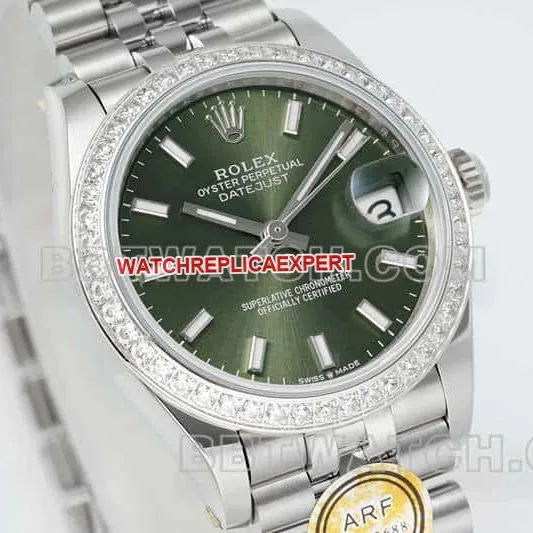 ARF FactoryRolex log super clonegreen dialdiamond bezel stick hour markers 31mm five grid link 278384caseback live photo