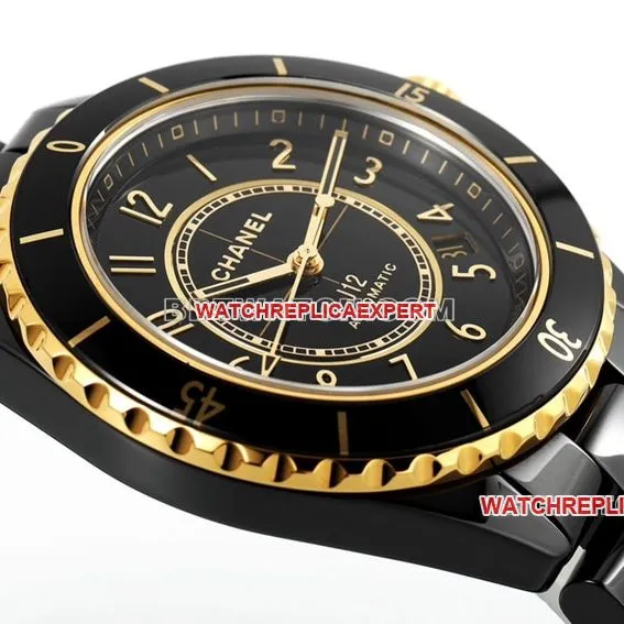 Chaneltop-tier replicablack dialyellow goldceramic bezelsteel bracelet model H9541caseback live photo