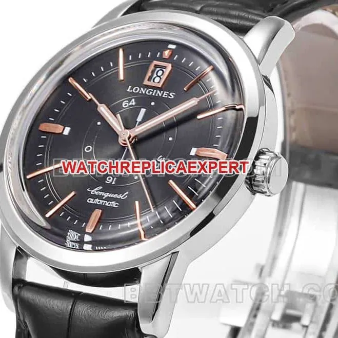 AD factory Longines classic replicasuper carbon black dialleather strap model L1.648.4.62.2side live photo
