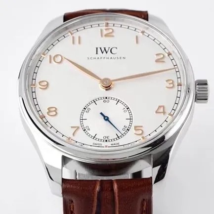 ZF Factorytop-tier replicaIWCsuper watch men's white dial brown belt automatic movementleather strap Portuguese series watch clasp picture