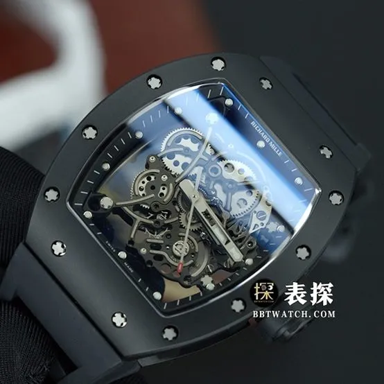 BBR men's Richard Mille1:1replica watch black ceramic hollow rubber model side live photo