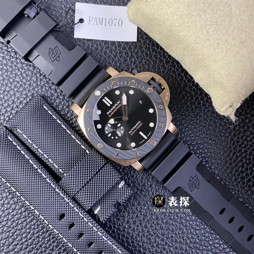 SBF factory Panerai sneak PAM01070 top-tier watch men's black dial rubber model pictures and prices caseback live photo