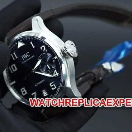 ZF FactoryIWCtop-tier watch big pilot series automatic movement men's blue dial brown belt side view