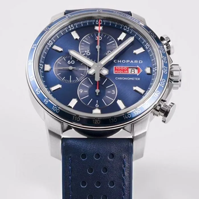 top-tier watch Chopard men's blue dial racing series leather strap watch back cover picture