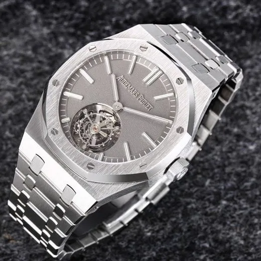 top-tier replicaR8 factory 2022 Audemars Piguet gray plate Royal Oak self-winding tourbillon men's watch movement picture