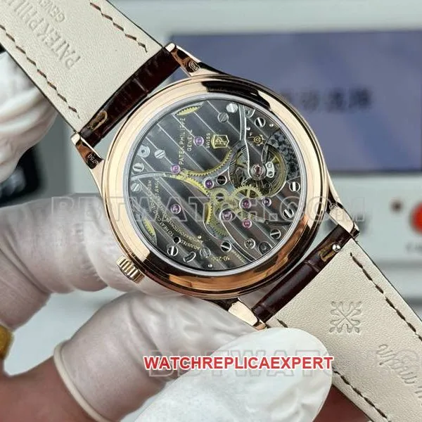 Patek Philippe collectible watch SDF factory classic silver dial nail ring rose gold case 39mmleather strap caseback live photo