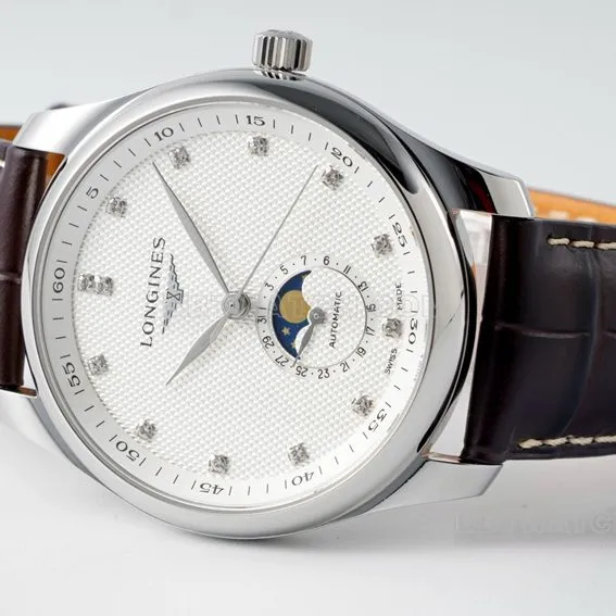 APS factory Longines watchmaking traditional top-tier 1:1high-quality replicasilver dialmoon phaseleather strap model L2.909.4.77.3braceletlive photos