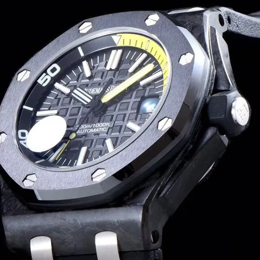 Audemars Piguet Top collectible watches 15706 Series Men's Mechanical Watch with Ceramic Bezel and Black Plate Front View