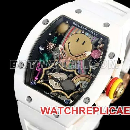 Richard Mille men's top-tier smiley tourbillon white shell white rubber model RM 88braceletlive photos