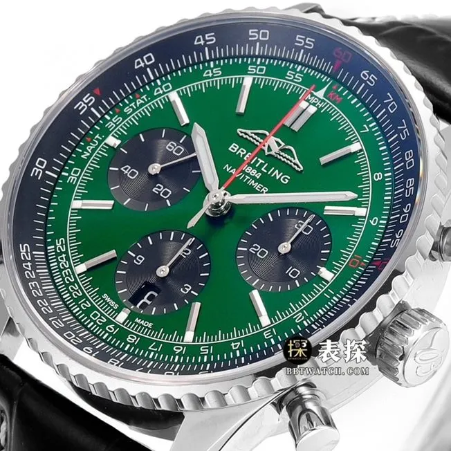 BLS Aviation Chronomat 100 Breitling Watch Men's Deep Green Dial Leather Strap AB0137241L1P1 Back Real Shot
