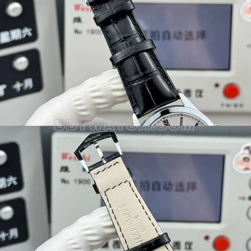 Patek Philippe1:1replica watch SDF factory classic white dial39mmleather strap model side live photo