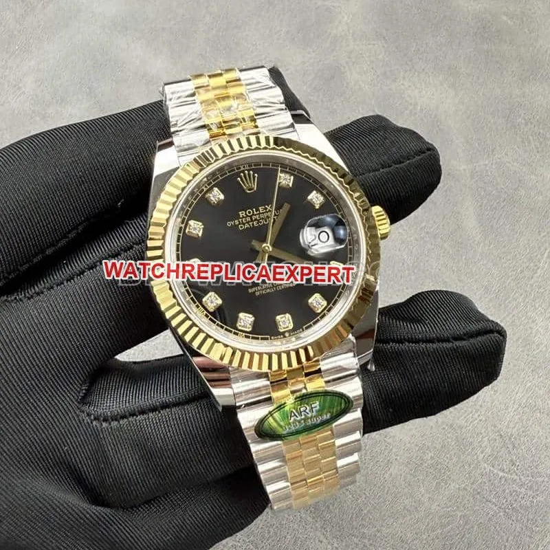ARF FactoryRolex log top-tier replicablack dial41mm gold five-row chain link126333caseback live photo