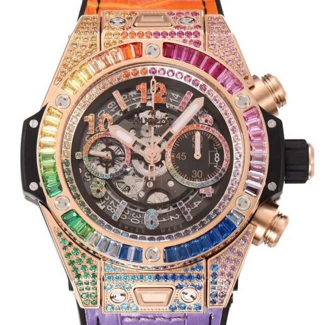 top-tier watch Hublot watch BIG BANG Unico big bang series rainbow full diamond men's watch clasp picture