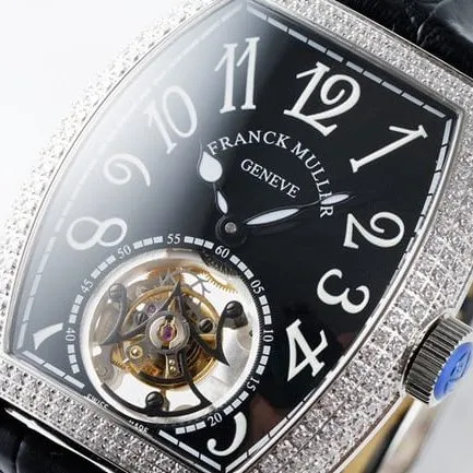 top-tier Frank Muller high-quality men's black dial black belt manual winding mechanical leather strap watch side view