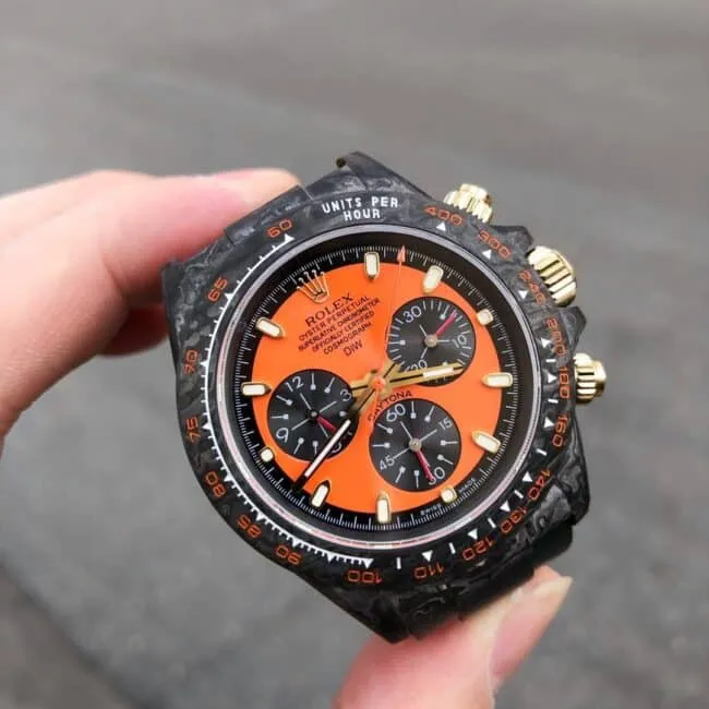TW factory top-tier watch Rolex universe chronograph Daytona series carbon fiber customized version black dial orange bottom men's watch movement picture