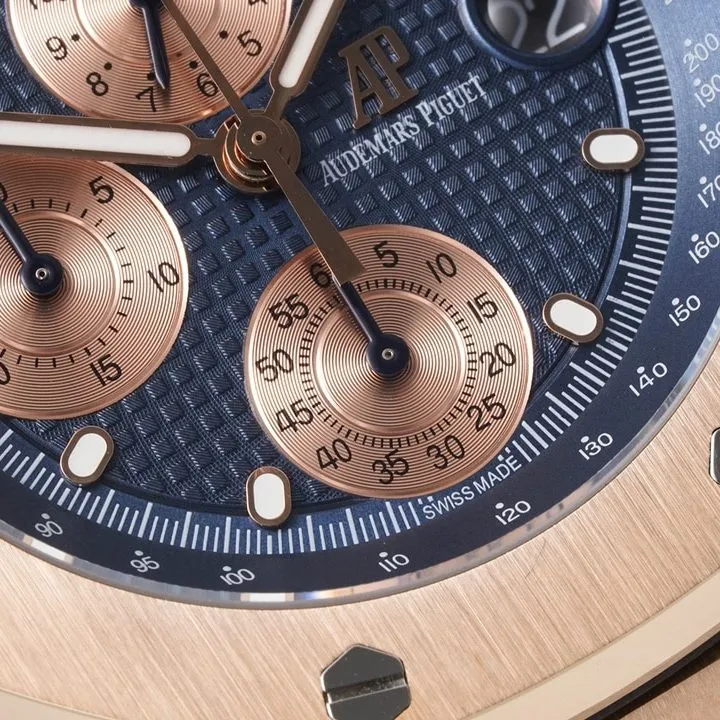 APF factory Audemars Piguet men's Royal Oak offshore watch dark blue dialrose goldsteel bracelet model 26238OR.OO.2000OR.01caseback live photo