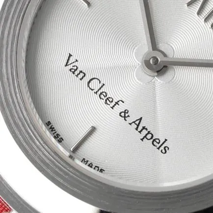 top-tier Van Cleef & Arpels women's white dial red band Charms Gold watch quartzleather strap watch side view