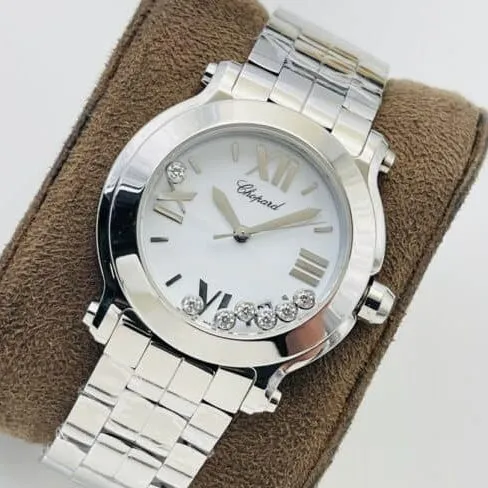 YF factory top-tier watch ChopardHAPPY DIAMONDS series white steel bracelet diamond ladies watch side view