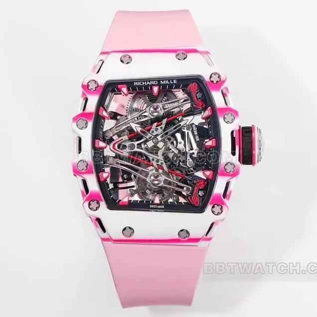 Richard Mille men's 1:1top-tier pink rubber RM 38-02side live photo