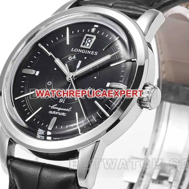 AD factory Longines classic replica1:1super cloneblack dialleather strap model L1.648.4.52.2caseback live photo