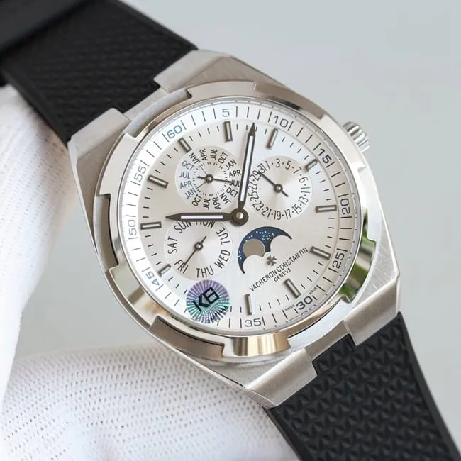top-tier replicaVacheron Constantin series silver steel case perpetual calendar multi-function watch front view
