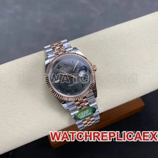 Rolex collectible watch ARF FactoryDatejust gray dial Roman numerals 36mm rose goldsteel bracelet bracelet live photos