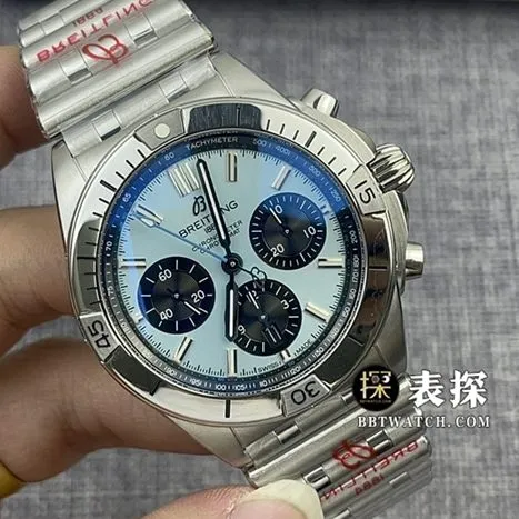 TF factory Breitling mechanical chronograph1:1super watch men's ice blue dialsteel bracelet picture and price side live photo