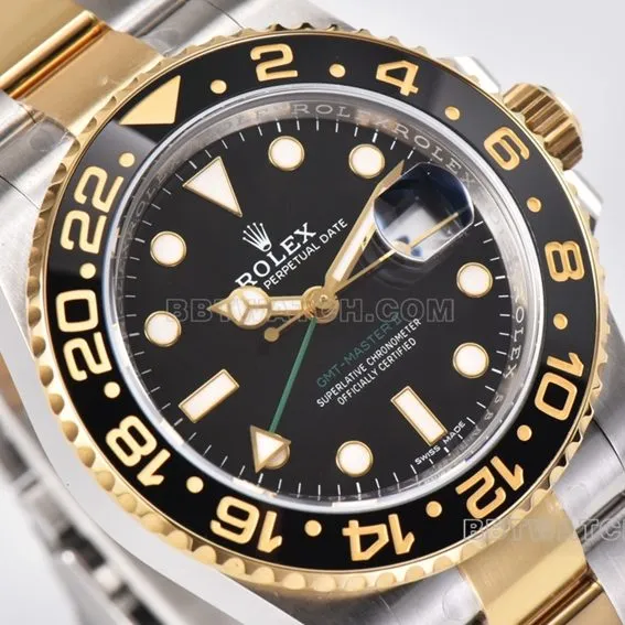 Factory C RolexGMT-Master type 1:1super cloneblack dial gold steel bracelet model 116713-LN-78203braceletlive photos