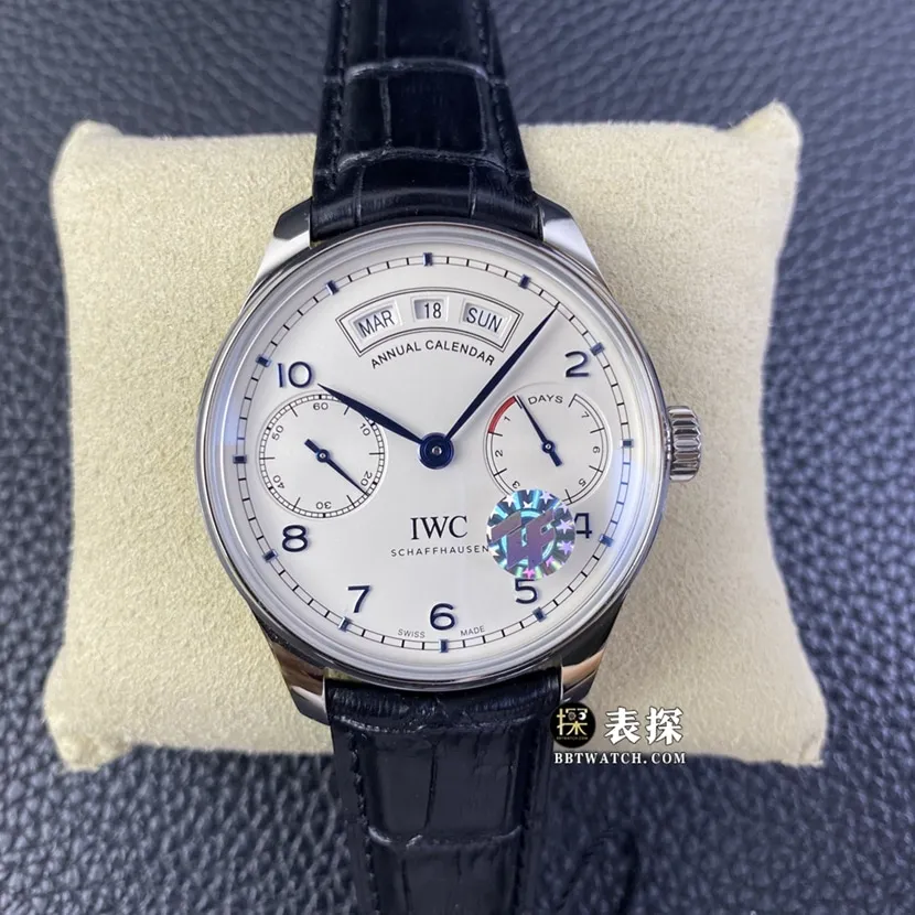 ZF FactoryIWC watch Portugal top-tier watch men's silver white dial perpetual calendar leather strap model pictures and prices caseback live photo