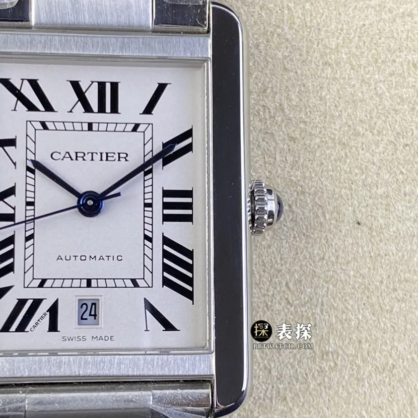 Cartier tank W5200028top-tier 1:1super watch men's silver white dialsteel bracelet picture and price front live photo
