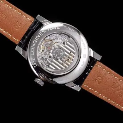 Top-tier watch Longines classic retro series 1832 model white steel black bottom mechanical men's watch side view