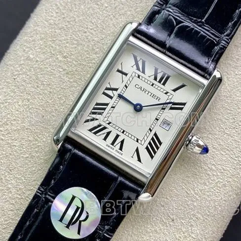 collectible watch DR factory tank Cartierwhite dial small quartz black braceletside live photo