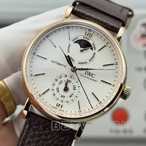 collectible watch Portofino GR factory IWCrose goldwhite dial brown leather strap model clasplive photos