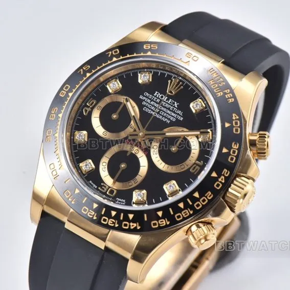 C Factory RolexDaytona1:1super cloneblack dialyellow gold rubber model m116518ln-0078side live photo