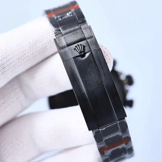 top-tier replicaRolex men's watch men's blue dial black belt multifunctional mechanical side view