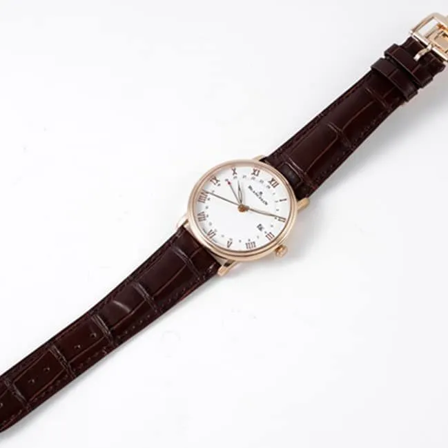 top-tier watch Blancpain men's white dial brown belt classic series leather strap watch clasp picture