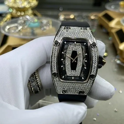Richard Milletop-tier watch South Africa real diamond ladies black dial black belt automatic movement watch clasp picture