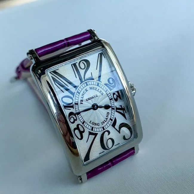 Top Frank Muller Faux Women's White Plate Purple Strap Long Island Series Quartz Belt Watch Front View