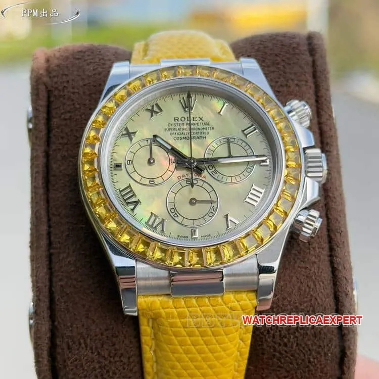 PPMRolexDaytona1:1top-tier replicayellow diskdiamond bezel116519caseback live photo