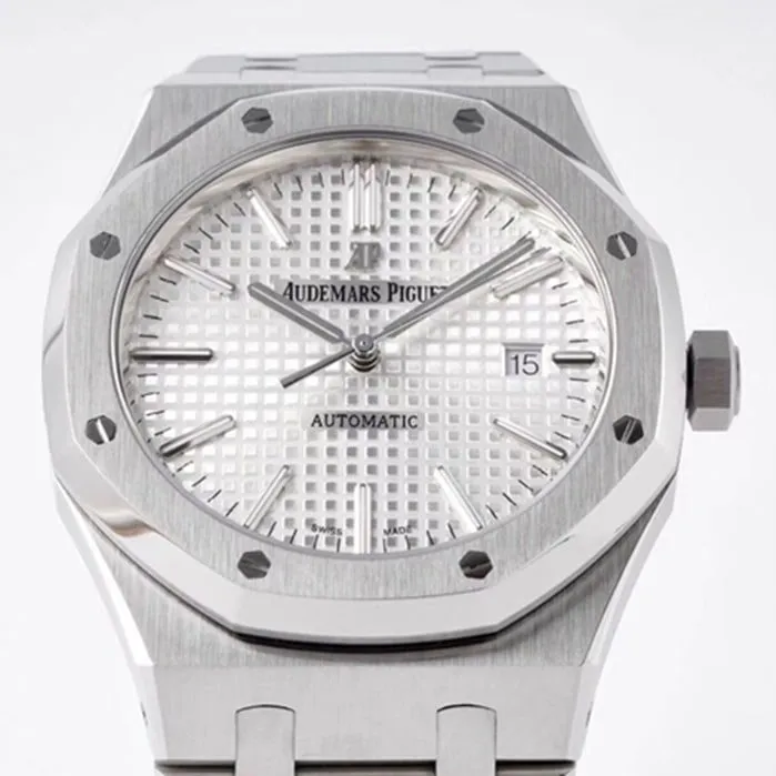 top-tier watch Audemars Piguet men's white dialRoyal Oak series mechanical steel bracelet watch clasp picture