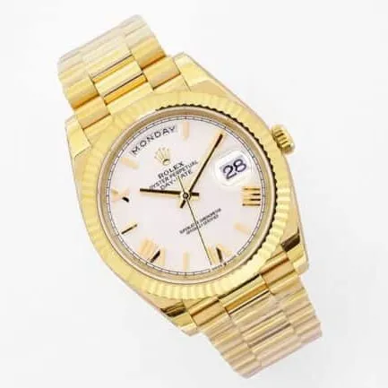 top-tier replicaRolexday displayDatejust 18K gold white dial men's mechanical watch front view