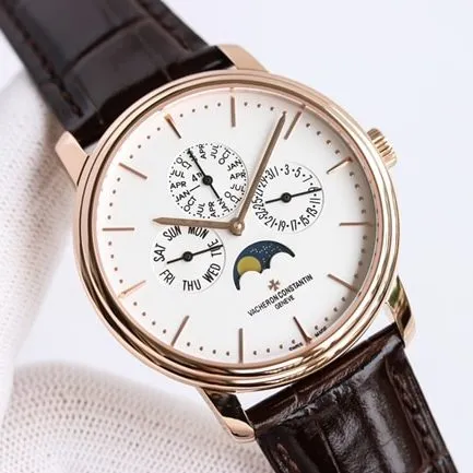 top-tier watch Vacheron Constantin men's white dial heritage series perpetual calendar multifunctional mechanical leather strap watch clasp picture