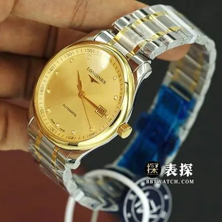 KY factory Longines men's watchmaking traditional top-tier watch gold plate steel bracelet model L2.793.5.37.7front live photo