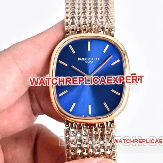collectible watch Patek PhilippeGOLDEN ELLIPSEblue dialrose gold5738front live photo