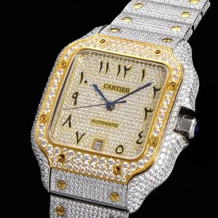 top-tier replicaCartiersuper men's gold plate steel bracelet Santos series full automatic movement watch clasp picture