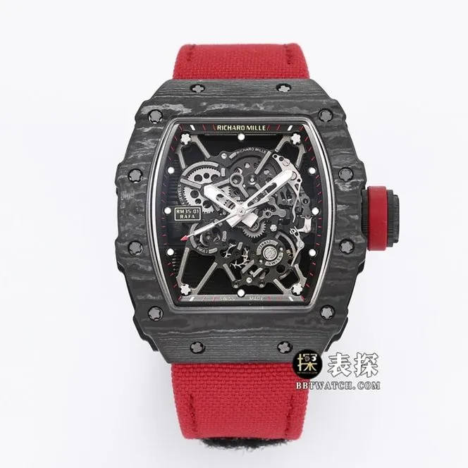 BBR RM 35-01Richard Mille1:1replica watch men's black dial red Velcro bracelet side live photo
