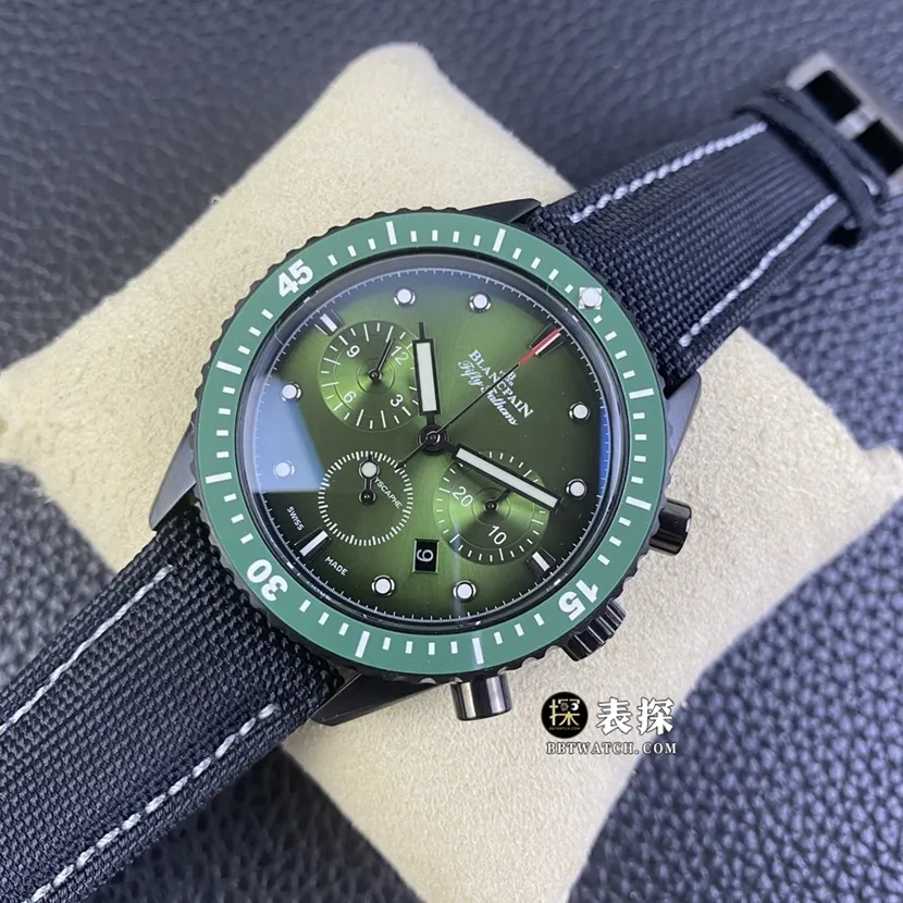 Blancpain Fifty Fathoms top-tier high-quality watch men's green dialchronographleather strap picture and price caseback live photo